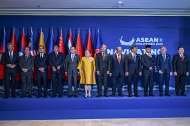 A group photo during the Association of Southeast Asian Nations (ASEAN) Foreign Ministers Retreat in Cebu City, Philippines, on Jan. 29.