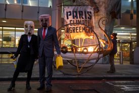 Activists set fire to a “viking ship” outside the National Maritime Organization in London on Nov. 15, 2020.