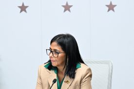Interim Venezuelan President Delcy Rodríguez holds a meeting at the Miraflores Presidential Palace in Caracas.