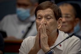 Former Philippine President Rodrigo Duterte appears before lawmakers at the Senate in Manila, the Philippines, on Oct. 28, 2024.
