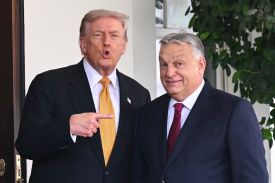 US President Donald Trump greets Hungarian Prime Minister Viktor Orban outside the West Wing of the White House in Washington, DC on November 7, 2025.