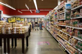 A customer shops in a grocery store in Miami, Florida.
