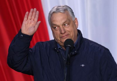 Hungarian Prime Minister Viktor Orban speaks to voters at an election campaign rally  in Szekesfehervar, Hungary,  two days before parliamentary elections on April 10.