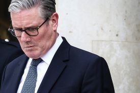 British Prime Minister Keir Starmer reacts as he prepares to leave the Élysée presidential palace in Paris on April 17, following an international summit on efforts to reopen the Strait of Hormuz.