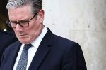 British Prime Minister Keir Starmer reacts as he prepares to leave the Élysée presidential palace in Paris on April 17, following an international summit on efforts to reopen the Strait of Hormuz.