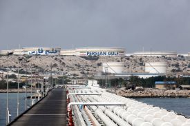 A view of an oil facility on Khark Island, in the Persian Gulf, on March 12, 2017.