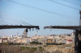 A view of the damaged B1 bridge after it was destroyed by an airstrike in Karaj, Iran.