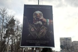 An anti-United States banner is seen displayed in Tehran.