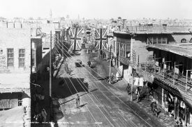 British flags hang above New Street in Baghdad on Sept. 2 during the Iraqi Revolt of 1920.
