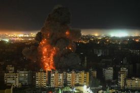 A fireball rises from the site of an Israeli airstrike on Beirut's southern suburbs on March 11.