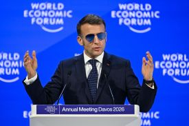 French President Emmanuel Macron delivers a speech during the World Economic Forum in Davos, Switzerland, on Jan. 20.