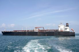 An oil tanker on the water.