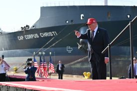 U.S. President Donald Trump greets supporters before delivering remarks about energy at the Port of Corpus Christi in Texas.