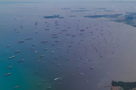 Ships mooring in the waters just outside Singapore on May 24, 2024.
