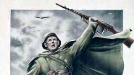 A poster of a soldier holding up a rifle.