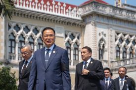 Thai Prime Minister Anutin Charnvirakul arrives at the Government House in Bangkok on Feb. 9.