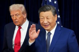 U.S. President Donald Trump and Chinese President Xi Jinping are seen ahead of a bilateral meeting in Busan, South Korea.