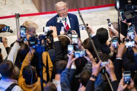 U.S. President Donald Trump delivers remarks to journalists after his speech at the World Economic Forum in Davos, Switzerland, on Jan. 21.