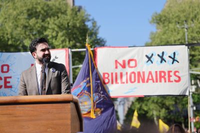 New York City Mayor Zohran Mamdani speaks at a rally in Washington Square Park in New York City on May 1.